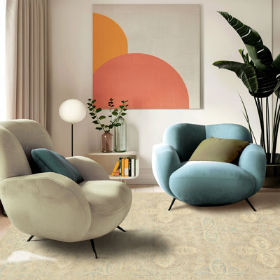 Tapis transitionnel beige en laine noué à la main 6 pi x 8 pi 10 po Oushak