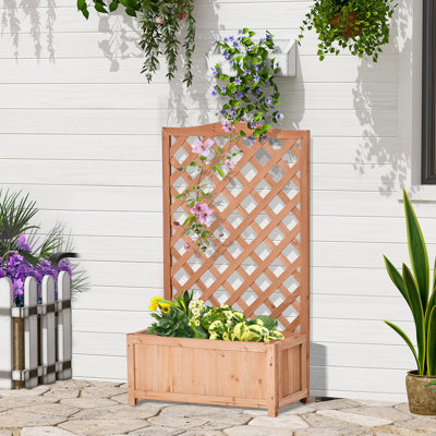 Lit de jardin surélevé 28 po x 11 po x 46 po, jardinière en bois avec treillis, brun