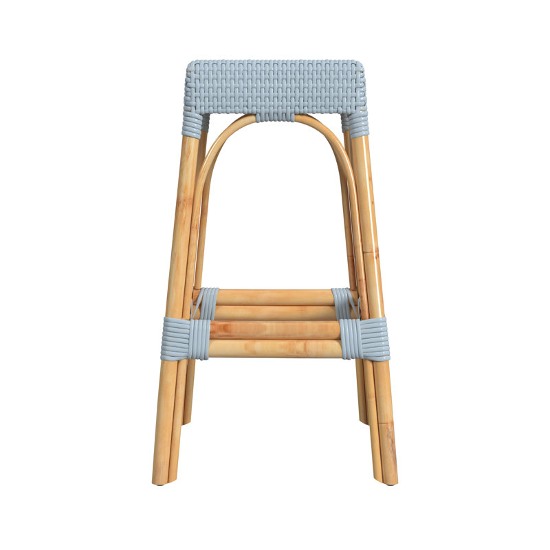 Robias Rattan Bar & Counter Stool, Baby Blue/ Natural Rattan Frame, Bar Stool (30" Seat Height)
