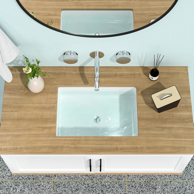 Elegant White Ceramic Undermount Sink With Overflow - 19.5"X14", Rectangular, Stain , For Various Environments Modern Rectangular Bathroom White, Stain-, Multiple Locations