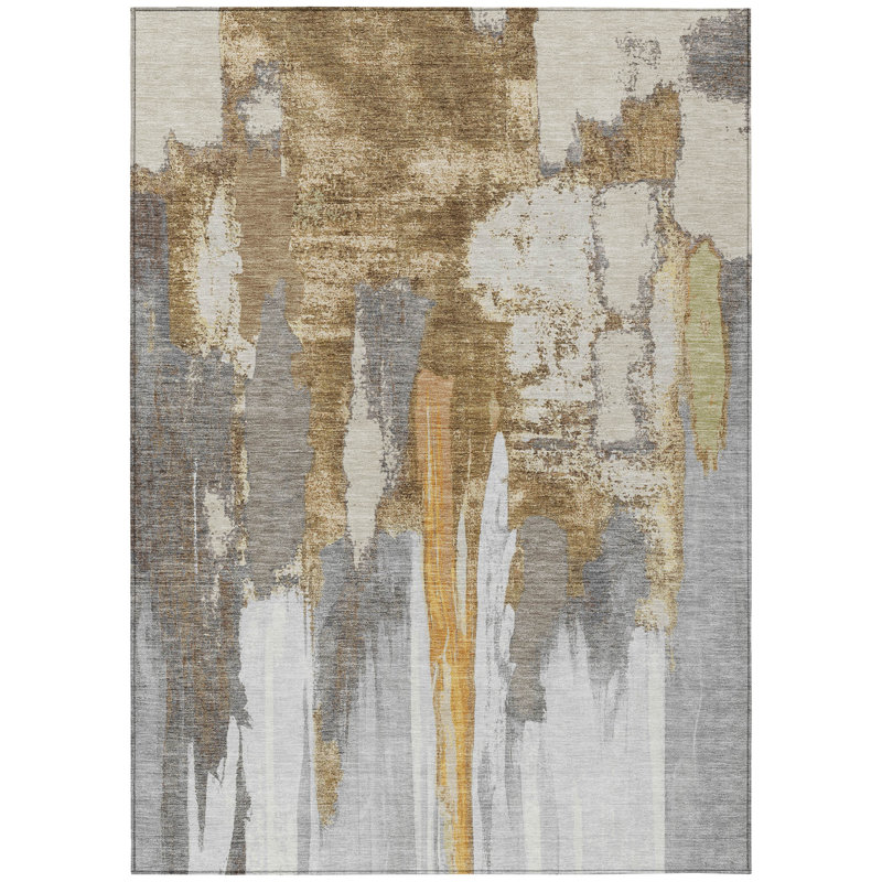 Machine Washable Indoor/Outdoor Xhevrie Ivory Rug, Rectangle 10' x 14'