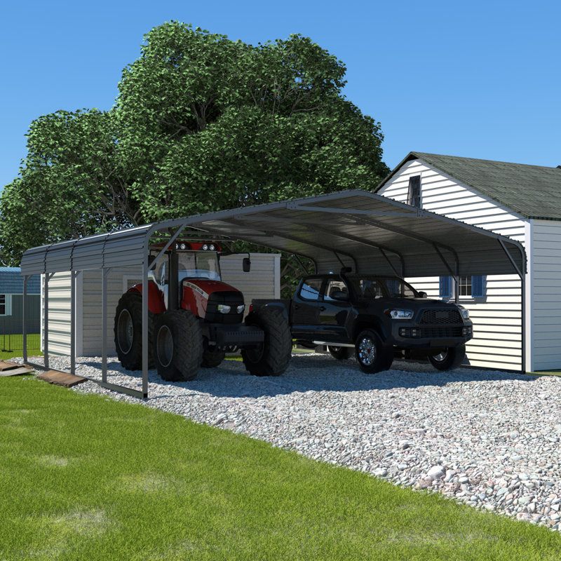 Steel Carport, Galvanized Multiple Sizes, 20' W x 20' D, Gray