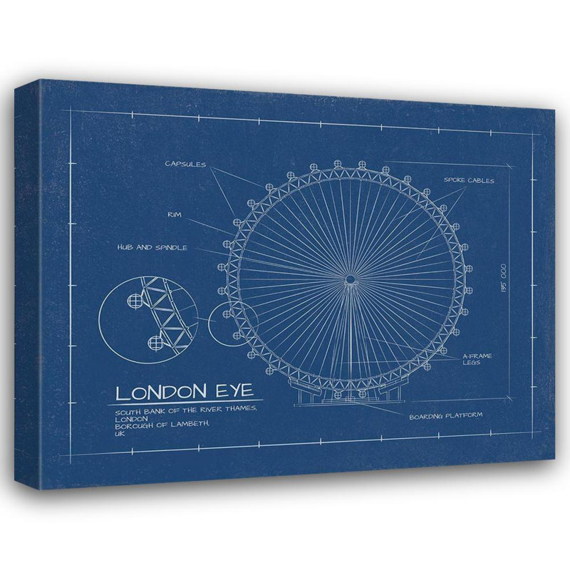 «17 Stories Sussenn Gallery», reproduction d'art sur toile tendue: London Eye Blue Print, H 20 po x l 24 po