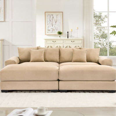 Canapé modulaire surdimensionné de 92 po avec velours côtelé doux, 2 places, siège profond, large, ergonomique pour se prélasser à dos de chameau
