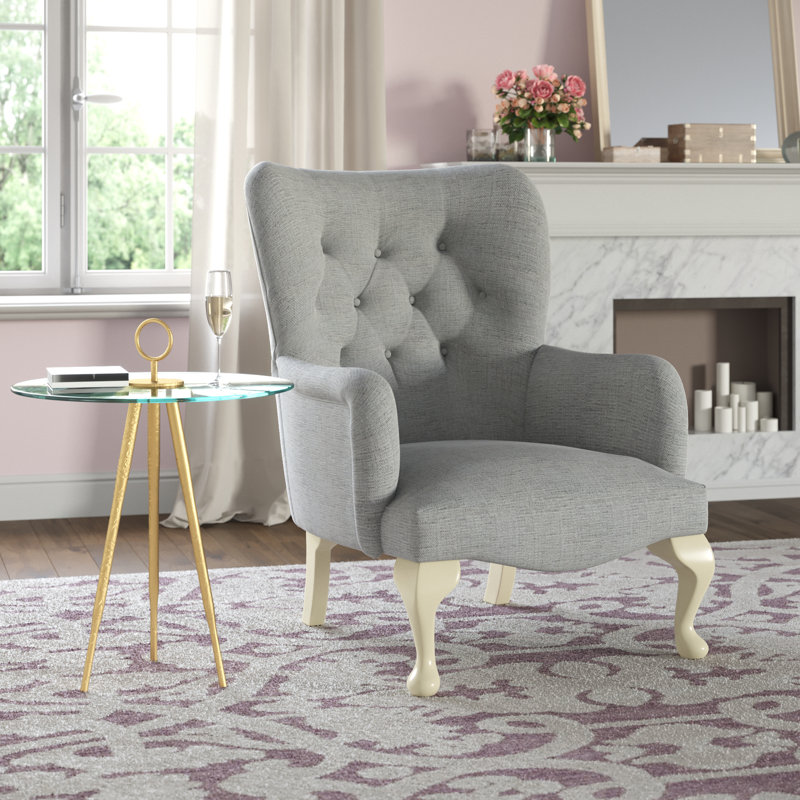 Loretta Upholstered Wingback Chair, Cream, Zaffiro Steel