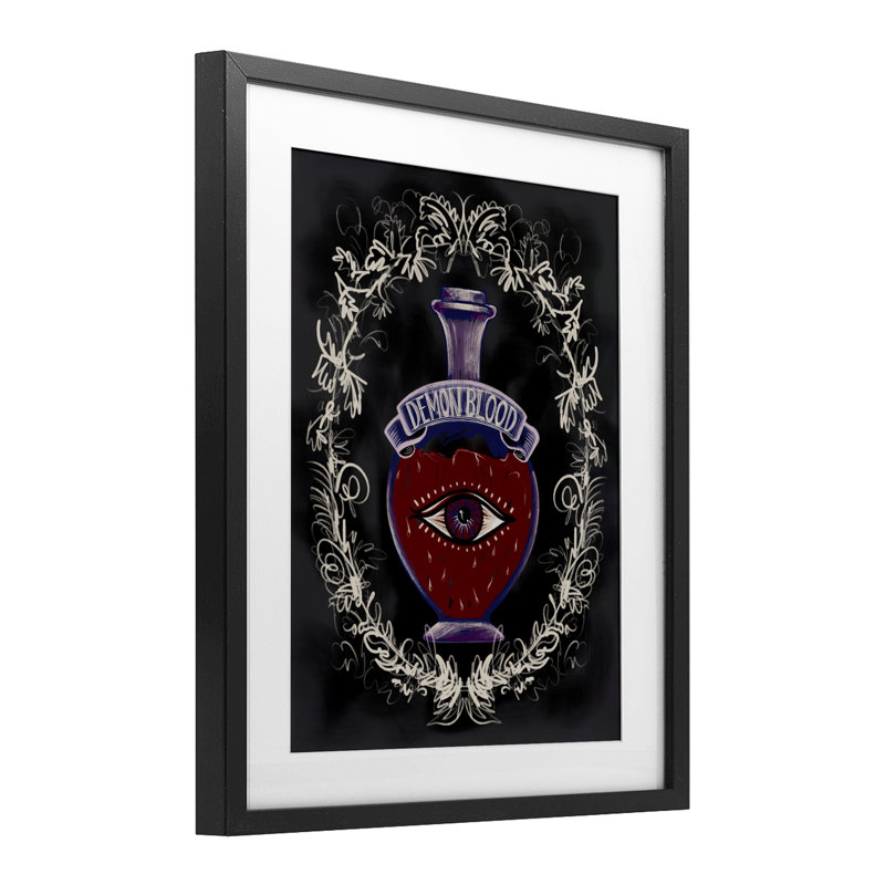 Reproduction sous verre Demon, Cadre noir minuit, H 16 po x l 13 po