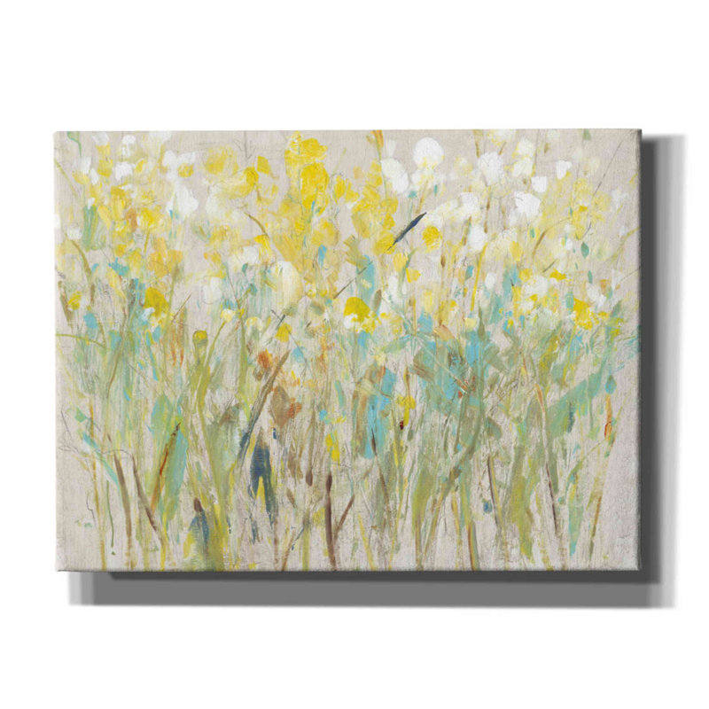 "Floral Cluster II" par Tim O'toole, art mural, H 12 po x l 16 po x P 0,75 po, Jaune / gris / vert