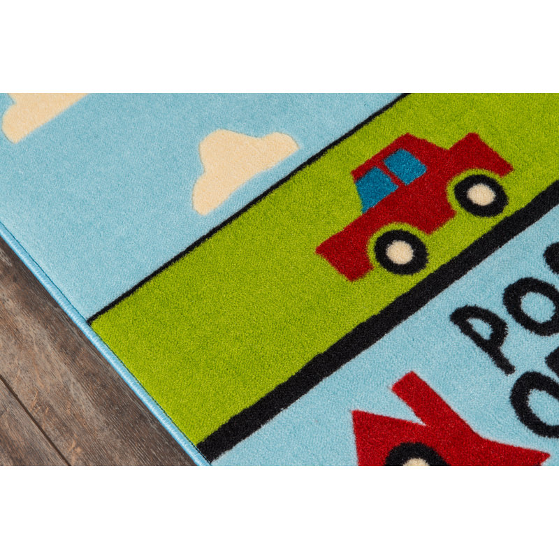 Tapis bleu/vert autour de la ville Aadvik, Rectangle : 4 pi 11 po x 7 pi