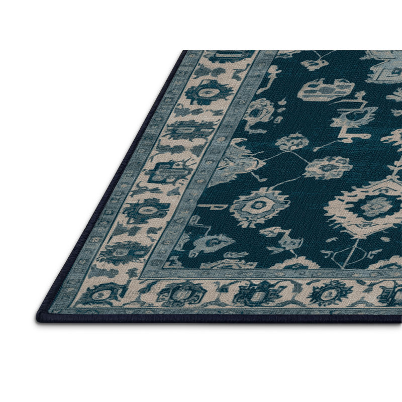 Tapis bleu lavé à la machine, Rectangulaire 3 pi x 5 pi