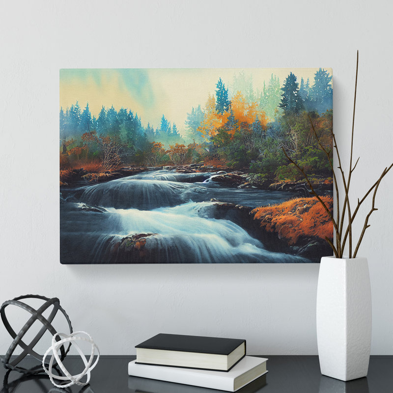 Autumn Forest Stream Vol.4 - Wrapped Canvas Painting, 35cm H x 50cm W x 3cm D
