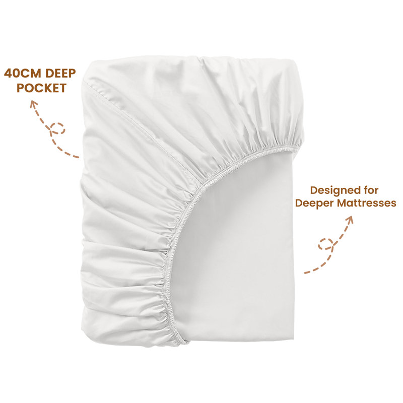 40cm Extra Deep Fitted Sheet - Luxury Microfiber Deep Pocket Bed Sheet Secure Fit, Single (91x190cm), White
