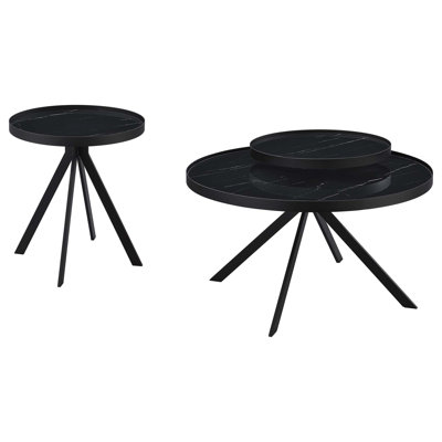 Modern Minimalist Coffee and End Table Set with Marble Print Glass