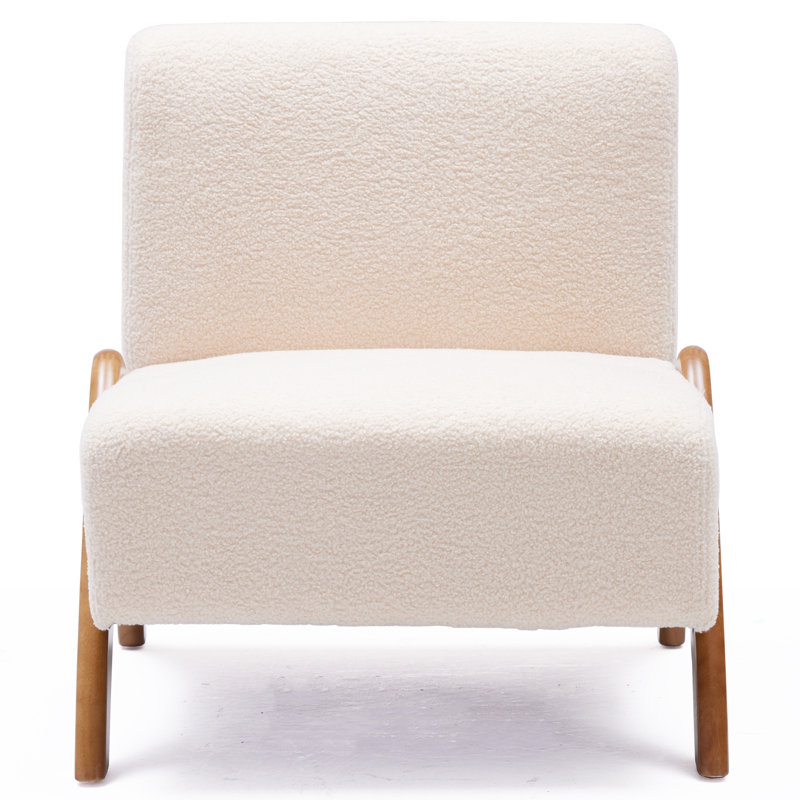 Upholstered Accent Chair with Wooden Legs, Beige