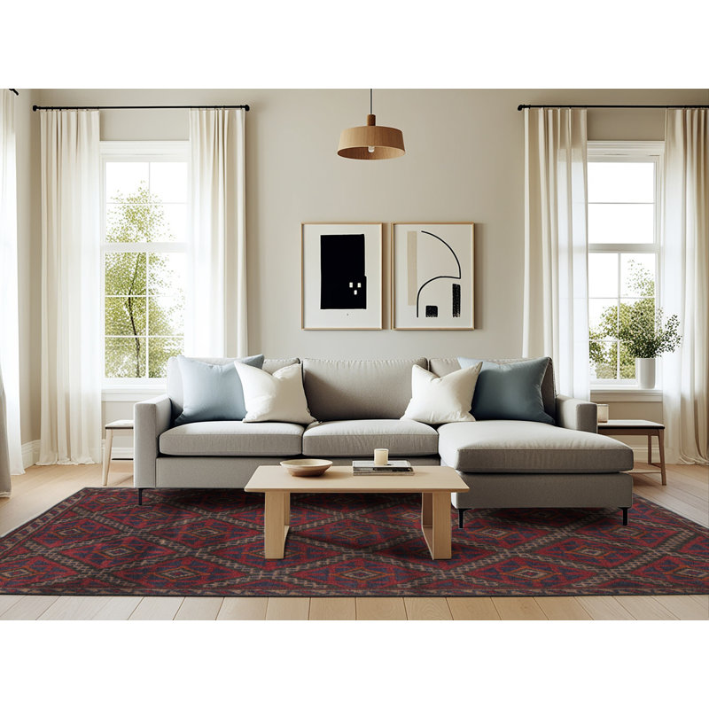 Tapis de zone rouge/bleu contemporaine, Rectangle 6 pi x 9 pi