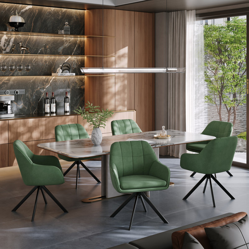 Modern Fabric Swivel Upholstered Dining Chair With Arm, Green Velvet