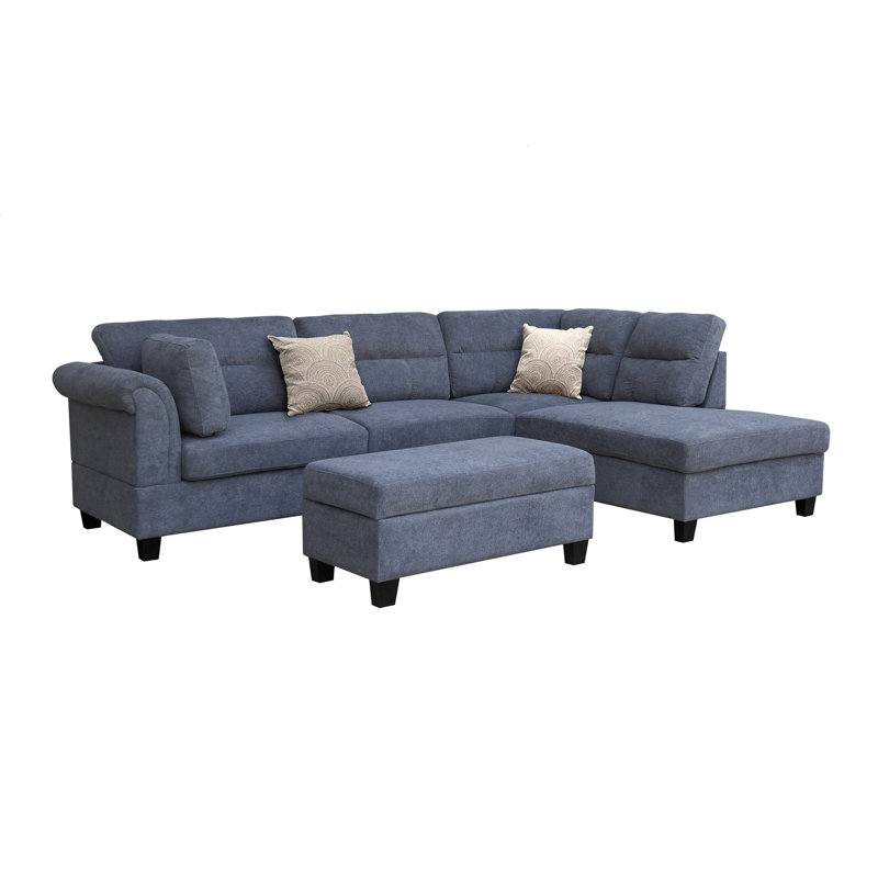Canapé modulaire en tissu l 100 po avec méridienne orientée vers la droite, repose-pieds avec rangement et 2 coussins décoratifs