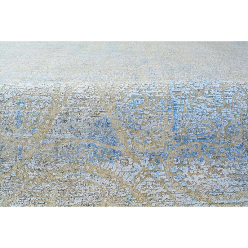 Handmade Silk and Wool Abstract Area Rug, Rectangle 8' x 10'