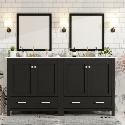 Ensemble de meuble-lavabo 60 po avec lavabo double et portes à fermeture en douceur 60 po