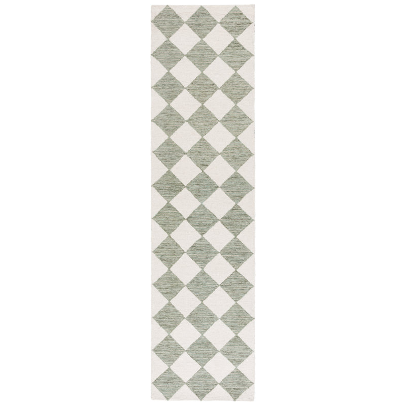 Ebony Hand Tufted Wool Pile Checkered Rug, Runner 2'3" x 9"