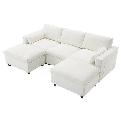 86.5'' Modular Sectional Sofa With Storage Pockets, 5 Seat U Shaped Couch Set With Pillows, Free Combination, Modern Cloud Sofa With 2 Movable Ottoman For Living Room, Apartment