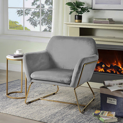 Fauteuil d'appoint en velours gris de 29,5 po avec base en métal Kyra