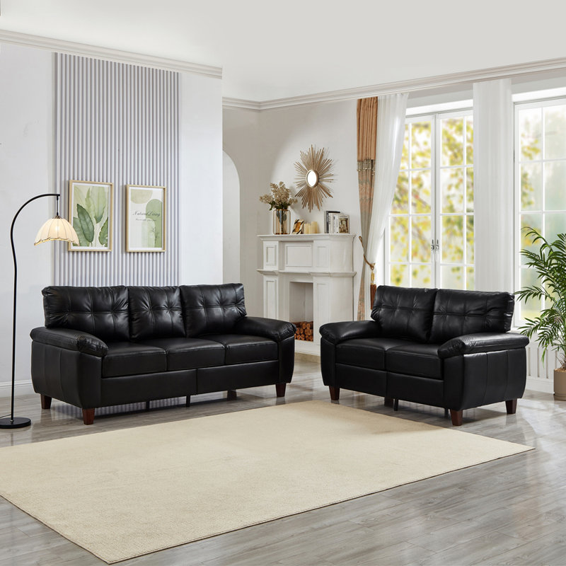Canapé 2 pièces en similicuir 3 places avec causeuse moderne, canapé de salon avec rangement, grand canapé avec accoudoirs, canapé rembourré en cuir PU