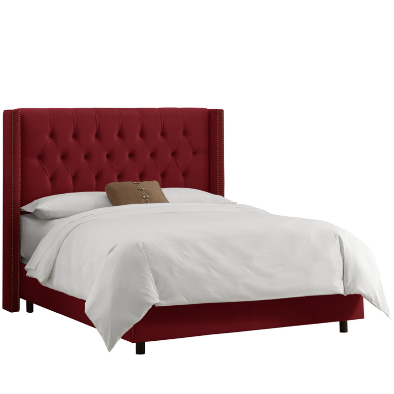 Upholstered Wingback Bed, California King, Classic Berry Velvet