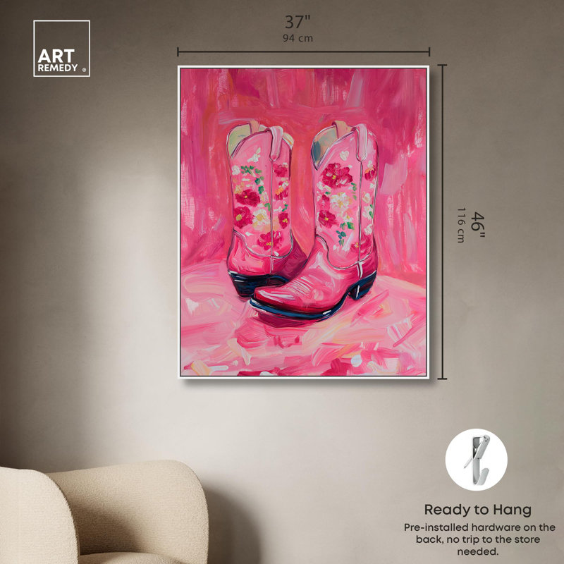 Bottes de cow-boy par Art Remedy, H 46 po x l 37 po, Cadre flottant blanc