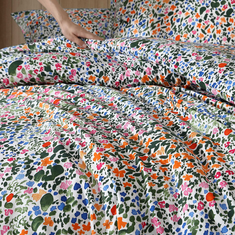 Marimekko Rantaniitty Orange Cotton Comforter Set, King Comforter + 2 King Shams