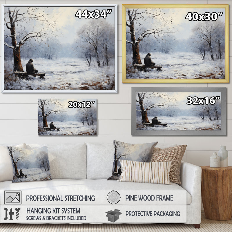 " Solitude Winter Landscape II ", 12" H x 20" W x 1" D, White Floater Framed