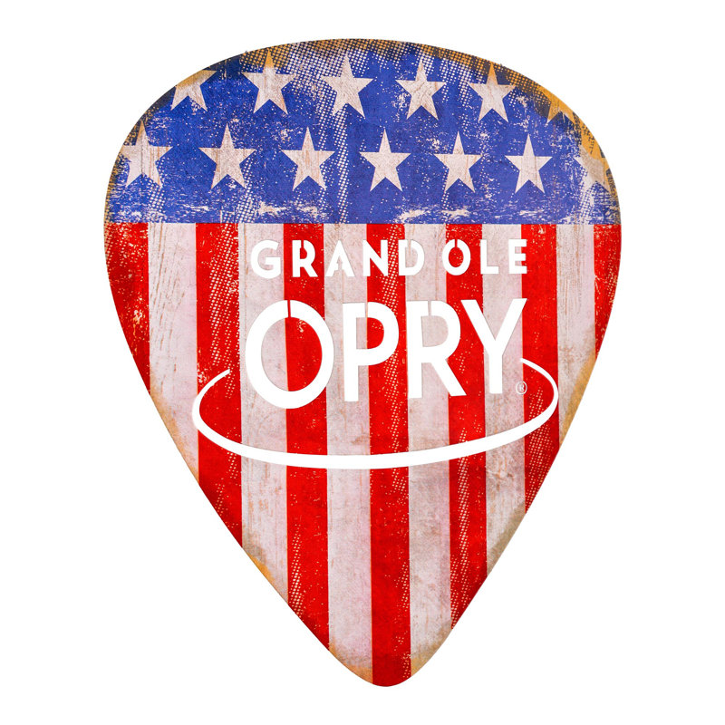 Grand Ole Opry American Flag Guitar Pick Shaped Laser Cut Metal Wall Sign Plaque