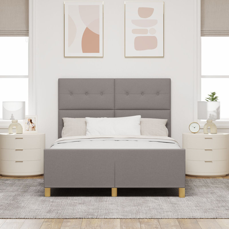 Bed Frame Fabric, Blue, 140 x 190 cm, Button Tufted