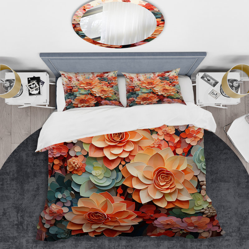 Ensemble de housse de couette orange et rose, Housse de couette très grand et 2 très grandes t