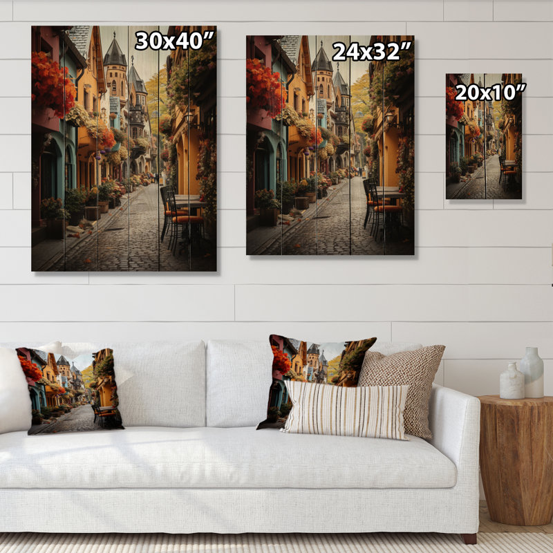 Allemagne, Allemagne, vieille ville II, sur bois, H 32 po x l 24 po x P 0,78 po