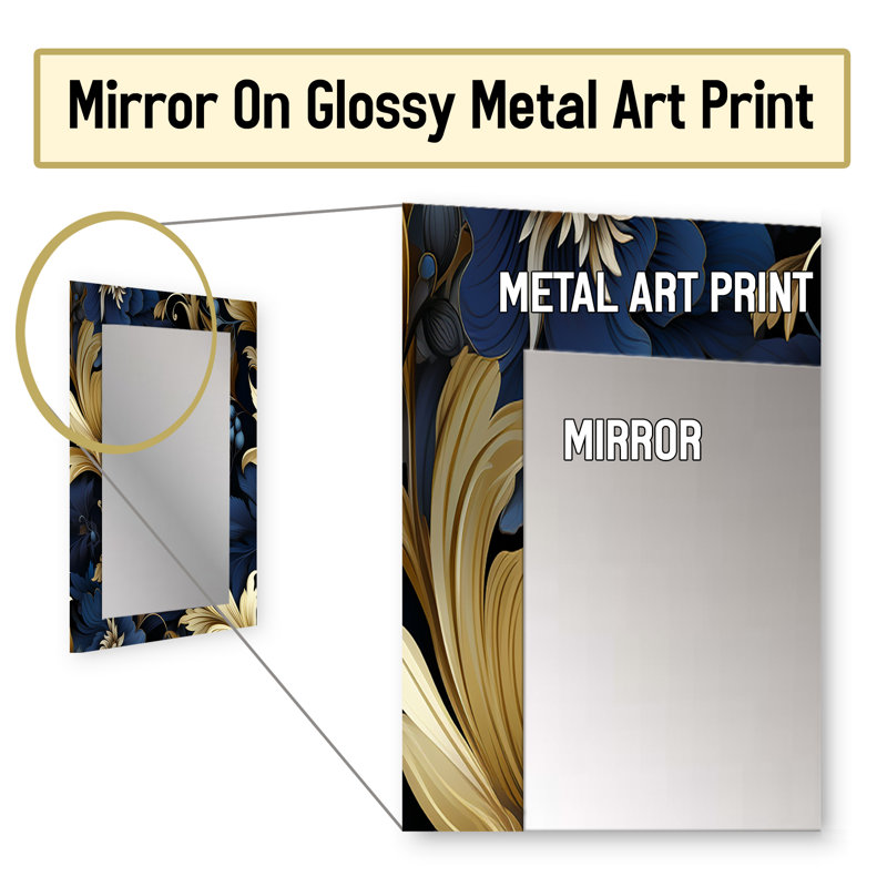 Biansco Mystical Blue Damask Mirage - Grand miroir mural damassé, 32 po x 24 po
