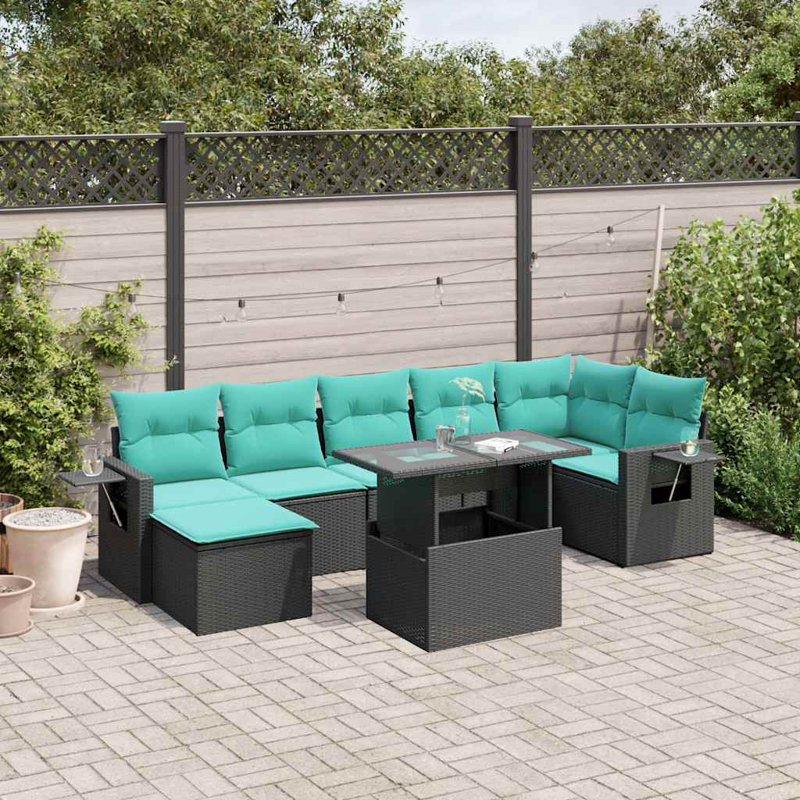 8 Piece Patio Sofa Set With Cushions Poly Rattan, Light Blue, Black
