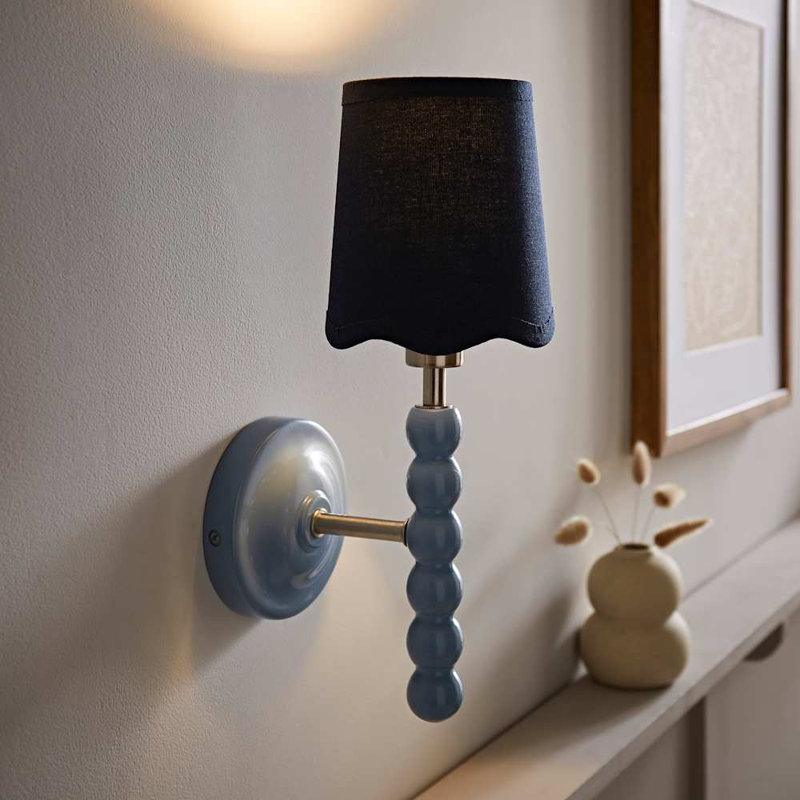 Alderic Manufactured Wood Armed Sconce, Blue, Yes, Blue