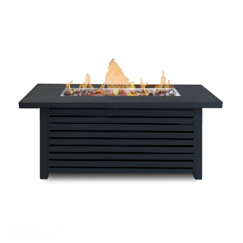 Table de foyer d'extérieur à double carburant - foyer en acier 50 000 BTU avec couvercle et pierres de lave