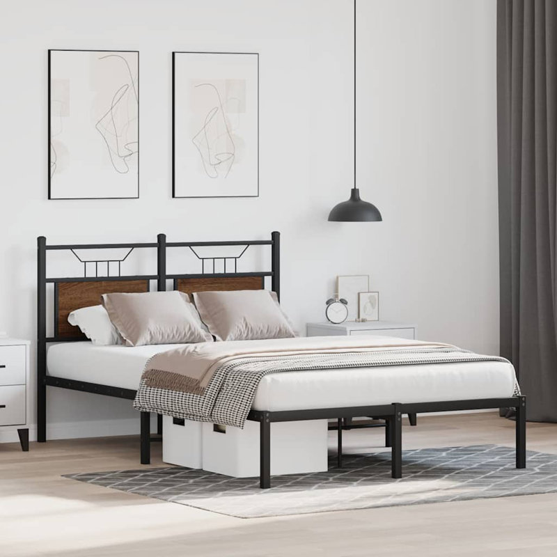 Bed Frame Without Mattress Engineered Wood, Small Double (4'), Brown Oak