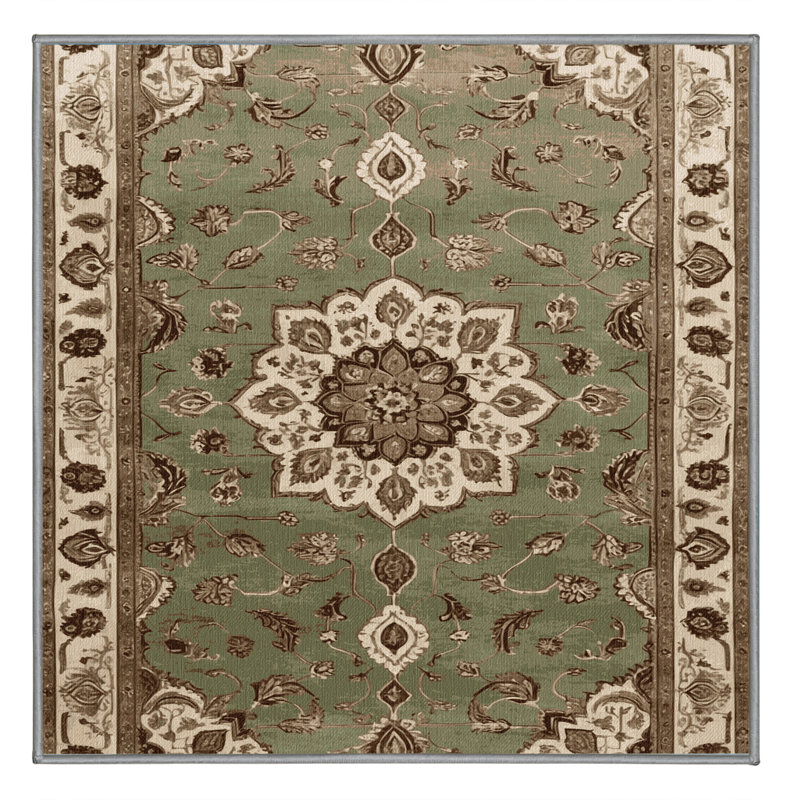 Machine Washable Tabriz Brown Area Rug, Square 6'