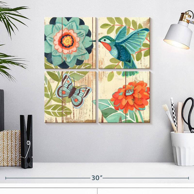 Brampt Hummingbird Botanical Aqua, 18" H x 18" W