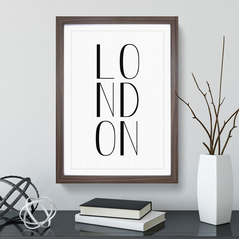 London - Picture Frame Typography, Walnut Framed, 65cm H x 48cm W x 2cm D