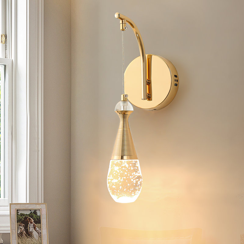Applique murale articulée en cristal à 1 lumière DEL dorée