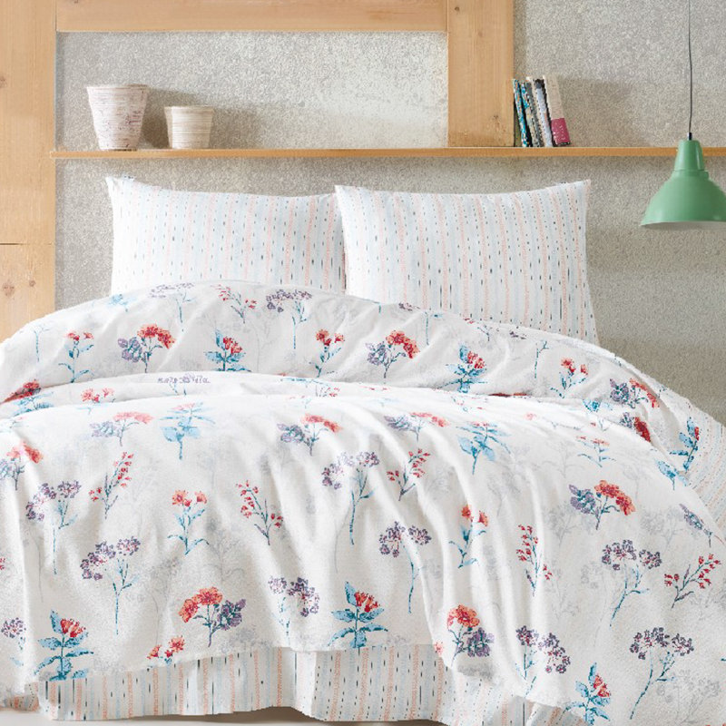 Ensemble de couvre-lit / couvre-lit 100% coton blanc / bleu / rouge Borland