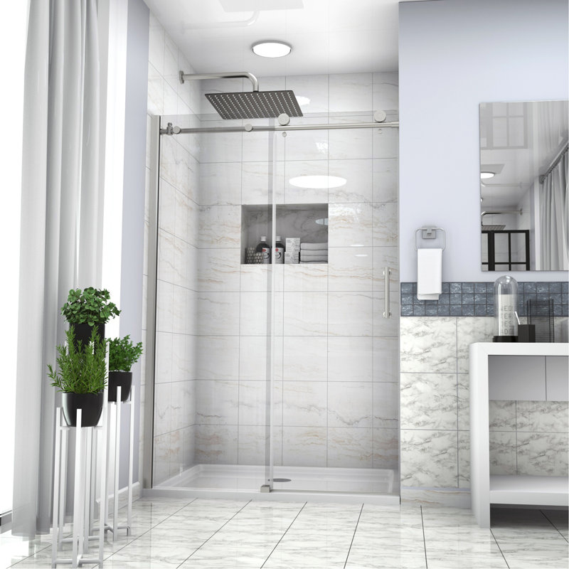 Shower Door 48" W X 76"H Single Sliding Bypass Shower Enclosure, 5/16 In. (8Mm), Chrome, Chrome
