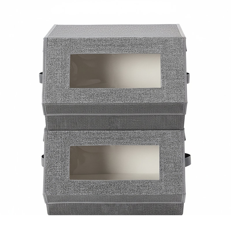 Set Of 2 Foldable Fabric Organiser Boxes, Stackable Storage Bins With Lid And Handles, For Clothing, Metal Frame, Dark Gray