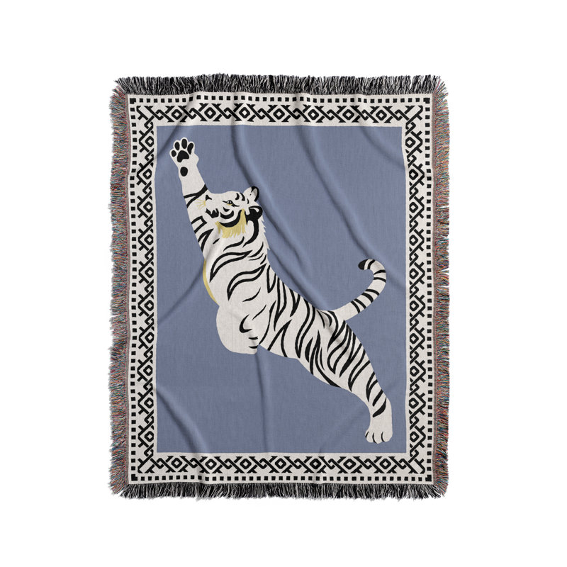 Jeté de lit Kat Tiger, Bleu clair / blanc cassé, L 70 po x l 50 po