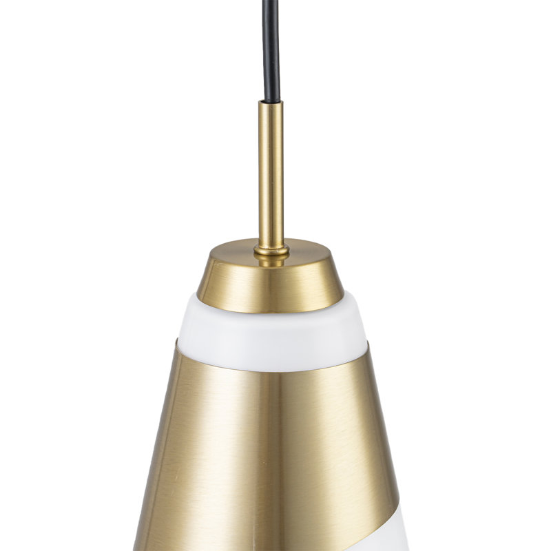 Luminaire suspendu cône doré moderne de 6 pouces avec abat-jour en verre blanc laiteux