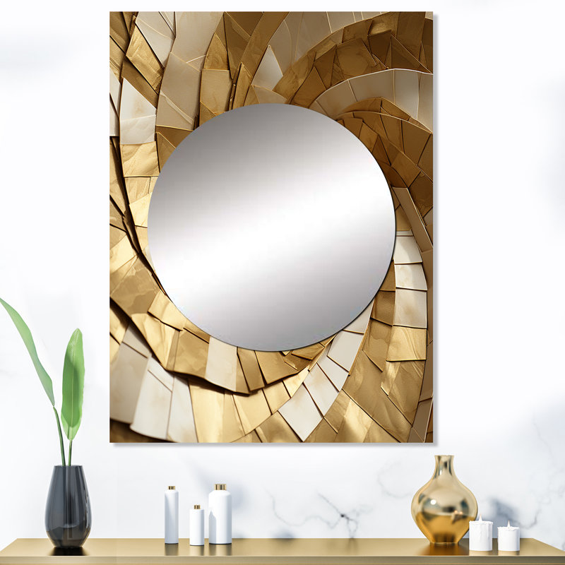Poliard Modern gold and white marble spiral  I - Abstract Spirals Mirror, Modern Unique Wall Mirror, Printed Metal Art