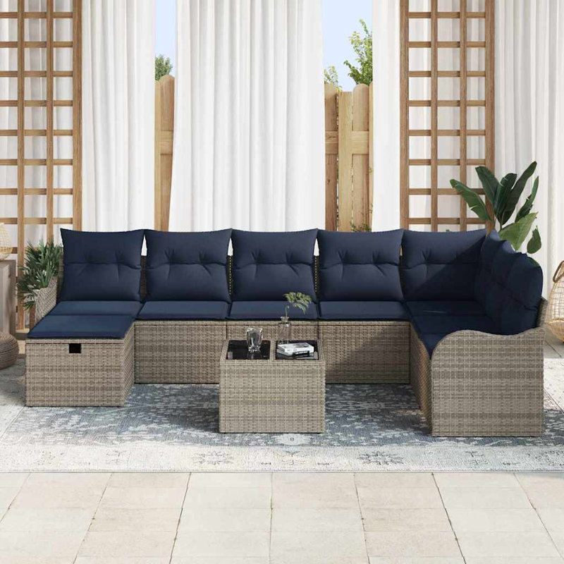 Ensemble de canapé vidaXL avec coussin manuel 9 pièces en rotin gris et bleu marine vidaXL